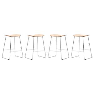 Melrose 26 in. Modern Wood Bar Stool with Chrome Iron Base and Footrest Set of 4 In Natural