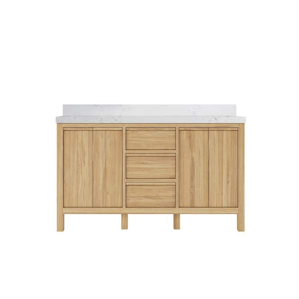 Willow Collections Elizabeth 60 in. W x 22 in. D x 36 in. H Double Sink Bath Vanity in Natural with 2" Empira Quartz Top