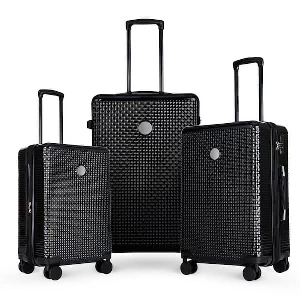 Tatahance 3-Piece Black Hardside Lightweight Spinner Luggage Set with TSA Lock and Regular Dot Pattern (20/24/28 in.)