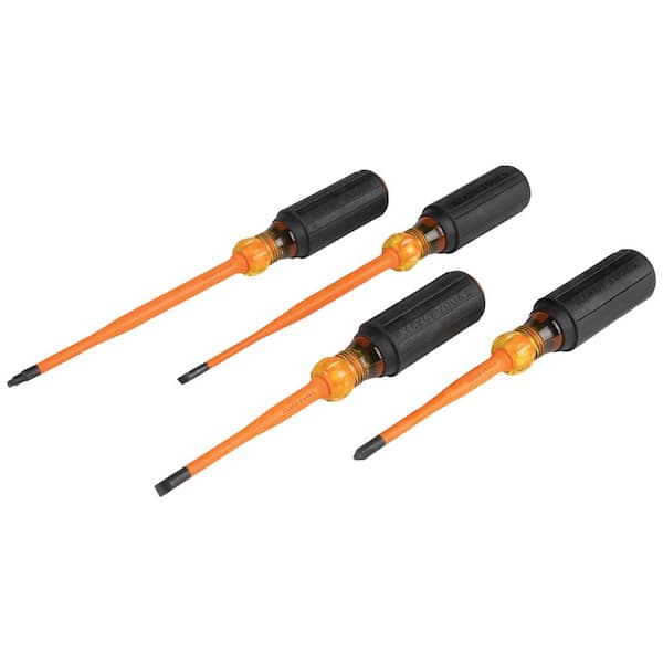 Klein Tools Screwdriver Set, Slim-Tip Insulated Phillips, Cabinet, Square, 4-Piece