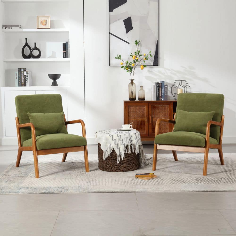 CSC DECOR INC Green Velvet Armchair, Modern Solid Wood Comfy