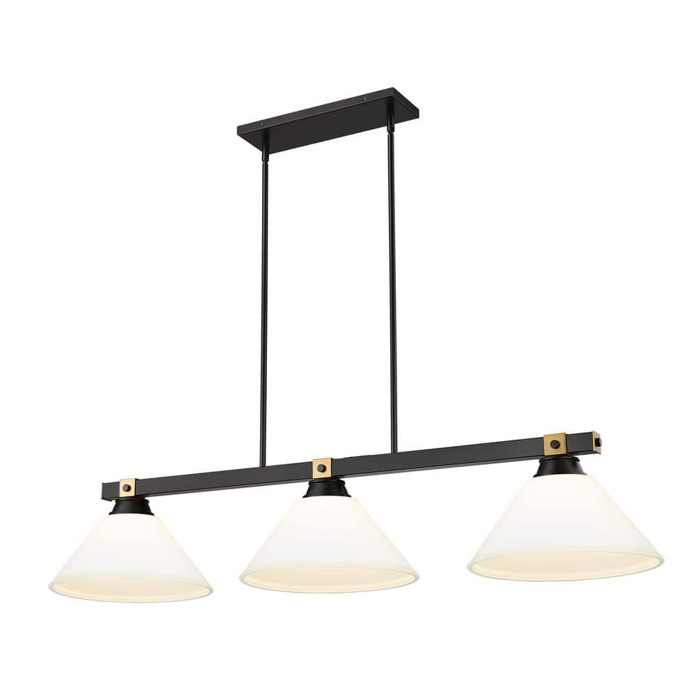 Bronte 52.75 in. Matte Black + Rubbed Brass 3 Light Billiard Light with Ang