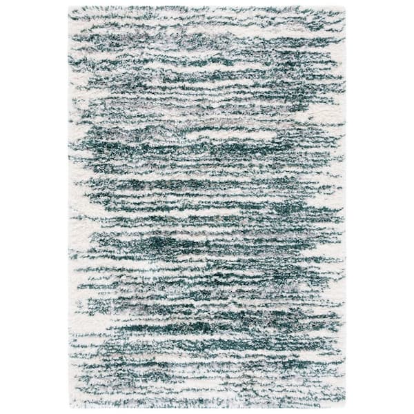 SAFAVIEH Fontana Shag Green/Ivory 8 ft. x 10 ft. Distressed Striped Area Rug