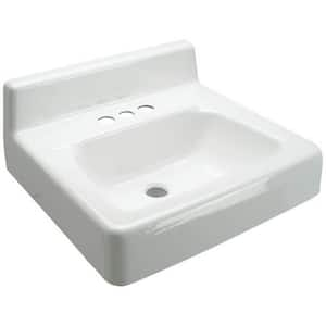 12 in. Cast Iron Wall-Mounted Rectangular Bathroom Sink in White