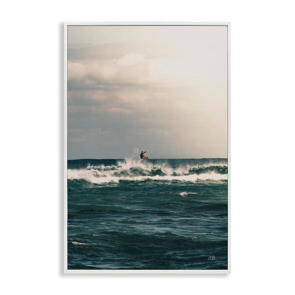 Ride The Tide Surfer by Max Blakesberg Studios White Framed Coastal Giclee Art Print 30 in. x 20 in.