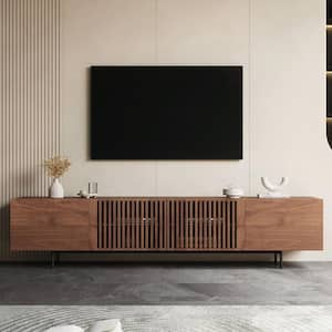 Walnut Color Maximum Television Size 100 in. Medieval TV Stand with 6-Shelves Storage