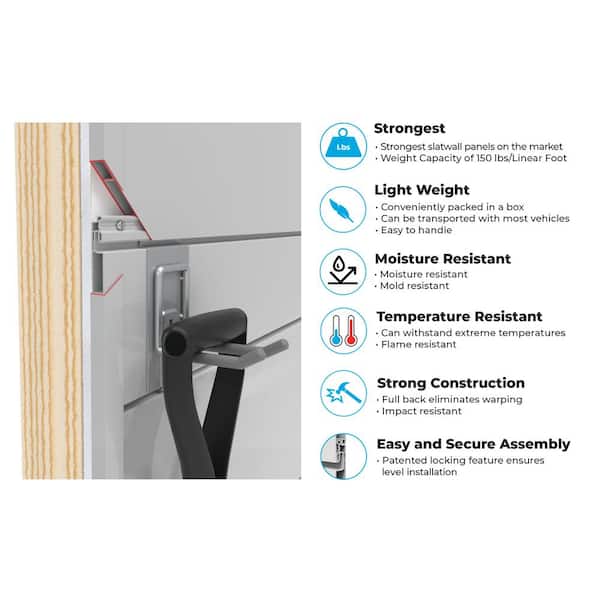 Home 6 in. x 4 ft. x 4 ft. Heavy Duty PVC Slatwall Organizer Panel Set in Dove Grey