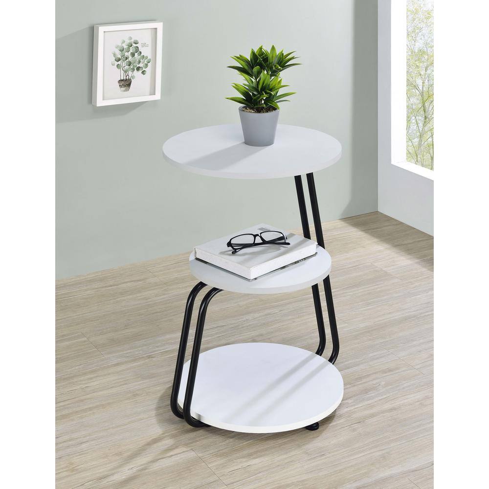 White and Black 3-Tier Round Wood and Metal Side Table