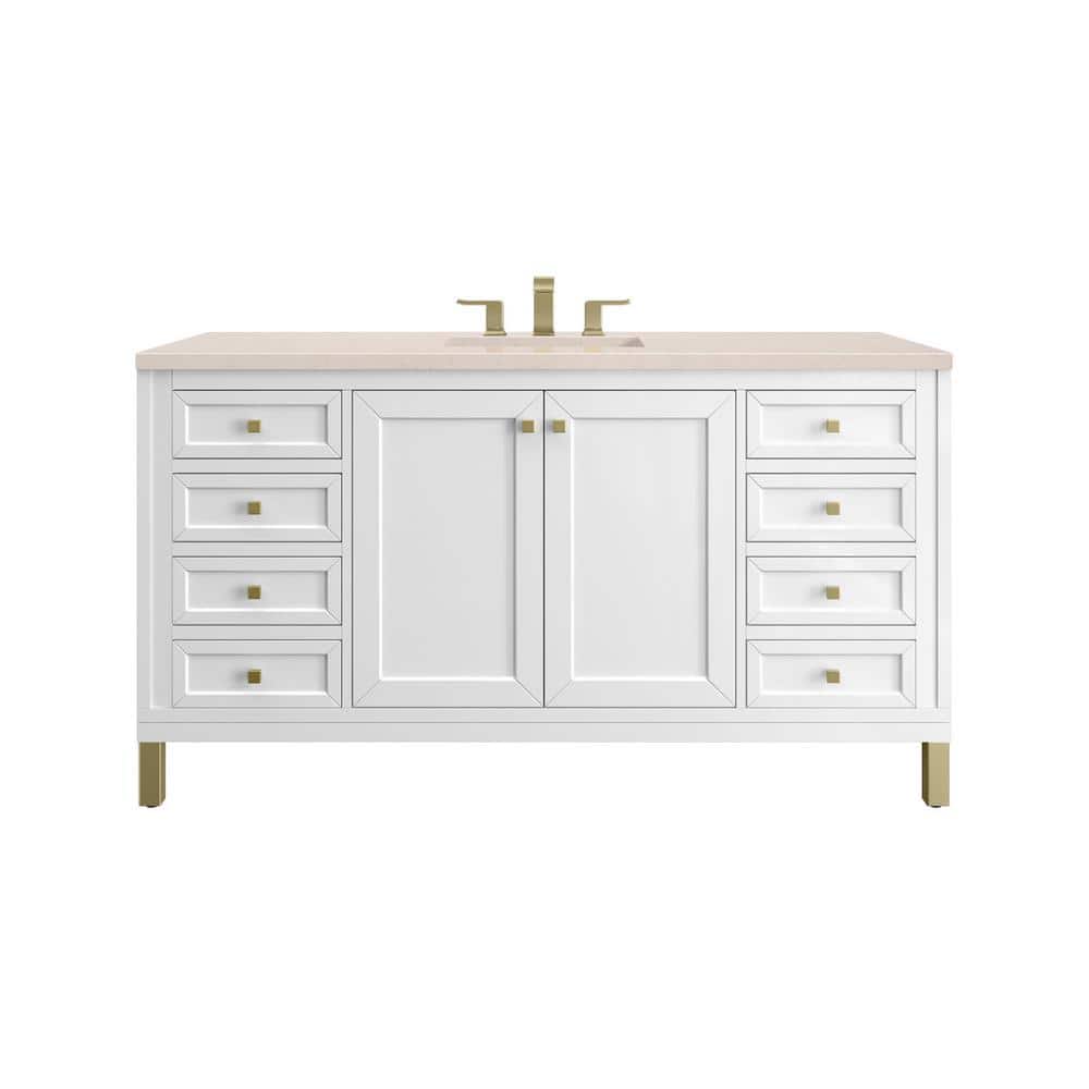 James Martin Vanities Chicago 60.0 in. W x 23.5 in. D x 34 in. H Bathroom Vanity in Glossy White with Eternal Marfil Quartz Top -  305V60SGW3EMR