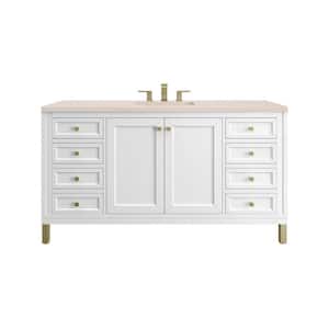 Chicago 60.0 in. W x 23.5 in. D x 34 in. H Bathroom Vanity in Glossy White with Eternal Marfil Quartz Top