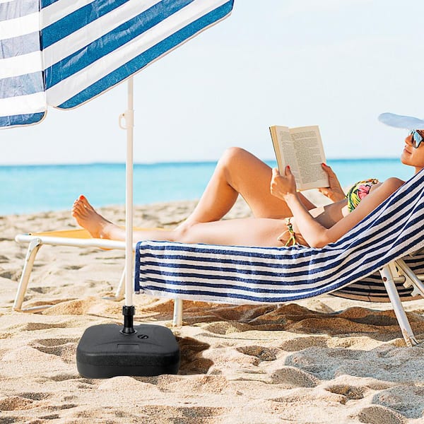 Gymax 4 lb. Fillable Patio Umbrella Base Stand Water and Sand Filled Weighted Market Pole 1.5 in. Black GYM11621