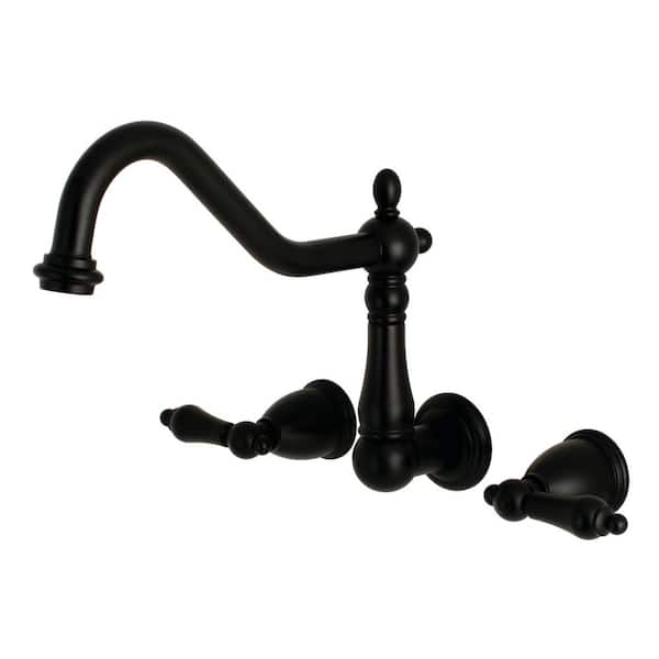 Kingston Brass Heritage 2-Handle Wall Mount Roman Tub Faucet in Matte Black