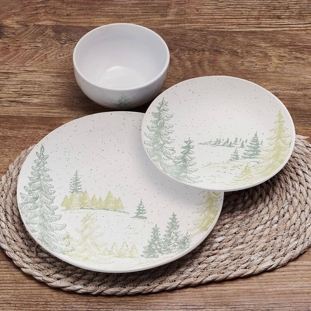 Tranquil Trails White Ceramic 12-Piece Dinnerware Set, Service for 4