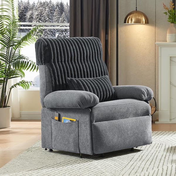 Dark Grey Linen Power Lift Recliner with Remote Control, Removable Cover, Lumbar Pillow and Side Pocket