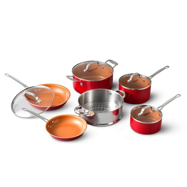 Gotham Steel Non-Stick 10-Piece Cookware Set, Red/Copper