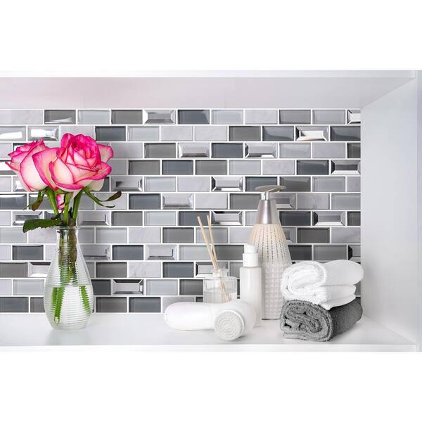 Gatsby Gray 11 61 In X 69 Brick Joint Polished Marble Glass Mirror Mosaic Wall Tile 0 97 Sq Ft Ea Usgatsbym8 The Home Depot - Mirror Tiles For Walls Home Depot