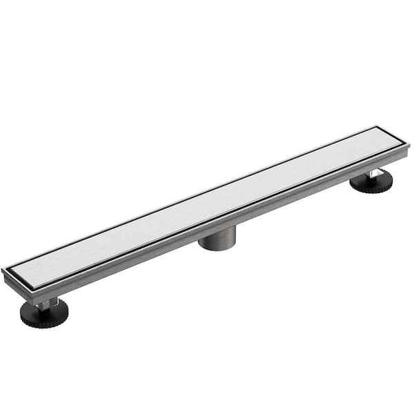 Hair Catchers and Strainers 24 in. x 3 in. Brushed Nickel Stainless Steel Decorative Drain Cover with Leveling Feet