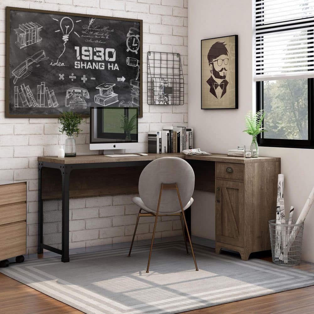 Willetts 60.63 in. L-Shape Reclaimed Oak PB 1-Drawer Computer Desk with Storage