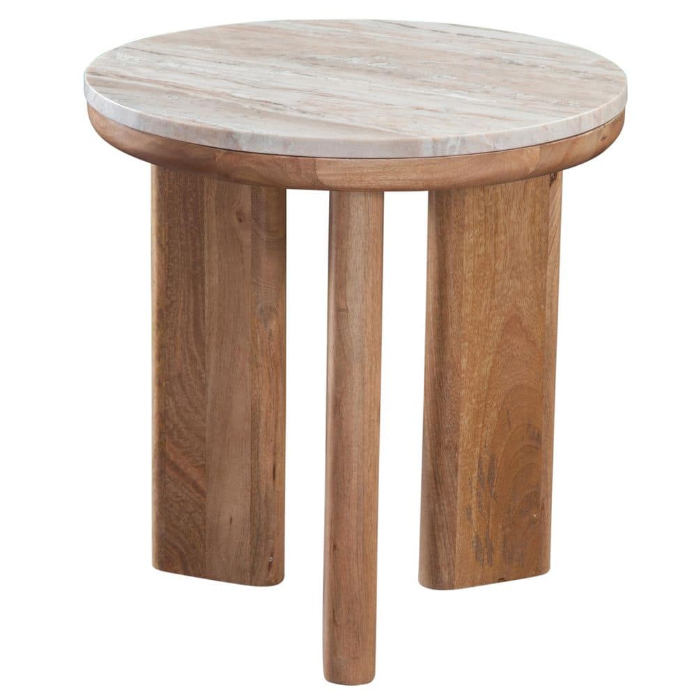 Sidney 22 in. Brown Marble Top Round End Table - thumbnail 4