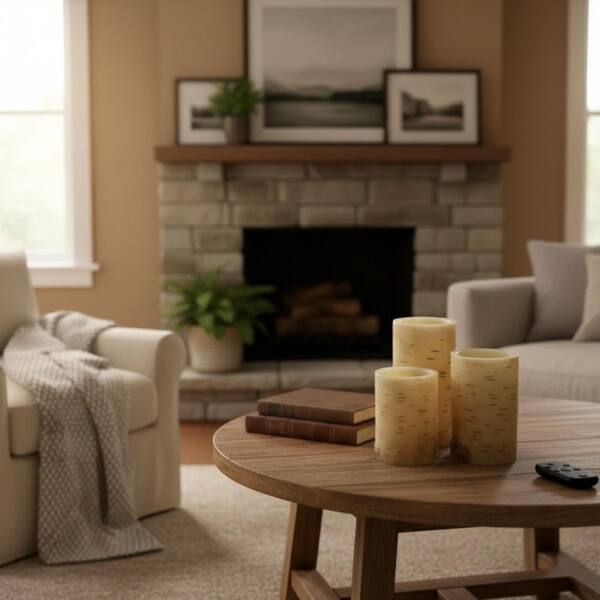 Lavish Home Cream Flameless Birch Bark Candle Set M022008 - The