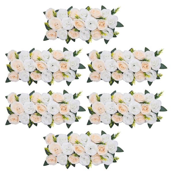 YIYIBYUS 19 .6 x 9.8 in. Champagne White Wedding Flower Centerpiece Artificial Rose Dining Table Floral Arrangements 6 Pcs