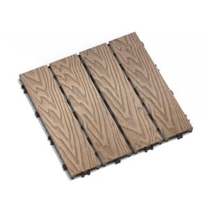 11.8 in. W x 11.8 in. L Outdoor Striped Pattern WPC Composite Interlocking Flooring Deck Tiles (Set of 11) in Brown