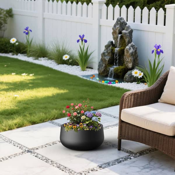 11 in. Matte Black(Upgraded Interior)Small Concrete Round Planter/Pot Indoor and Outdoro Planter Bowl with Drainage Hole