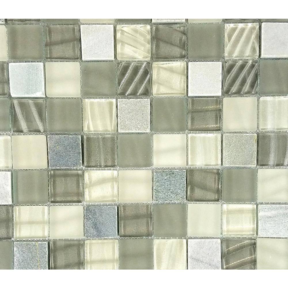 Shell Gray Multi-finish Glass and Stone Mosaic Tile