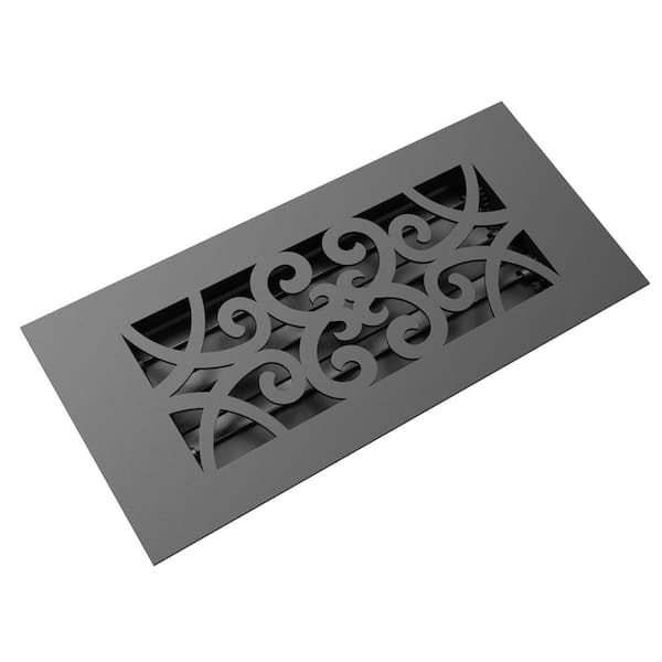 Reggio Registers Low Profile 10 in. x 4 in. Steel Floor Register in Black Curvilinear Pattern (1-Pack)