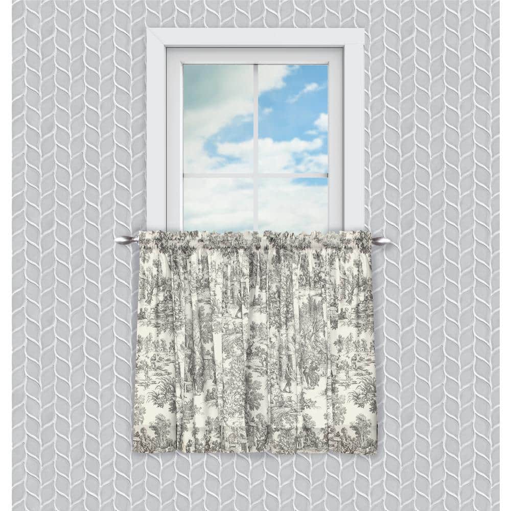 Gray Toile Print Cotton Room Darkening Window Curtains