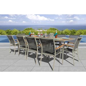 Mendoza Gray Seagull 11-Piece Aluminum Outdoor Dining Set with Sling Set in Pewter