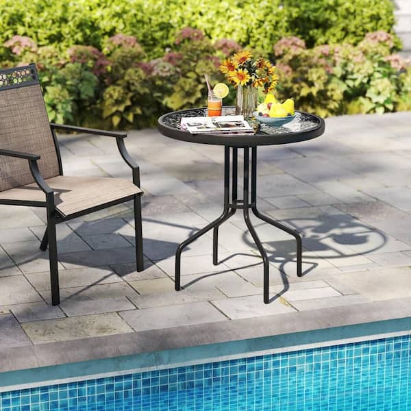 27.5 in. Outdoor Bistro Table with Tempered Glass Tabletop 1.57 in. Umbrella Hole