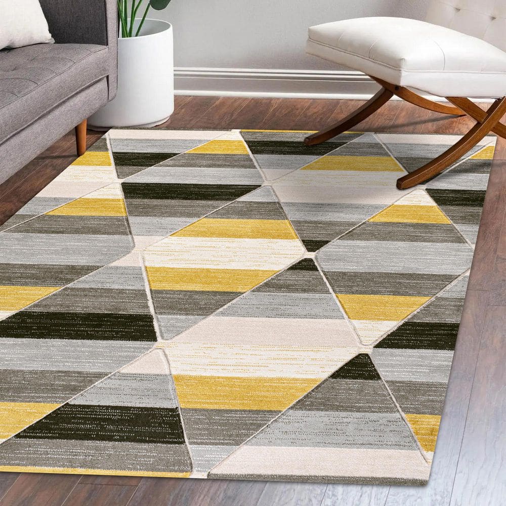 Kehoe Yellow and Gray Geometric Diamond Area Rug