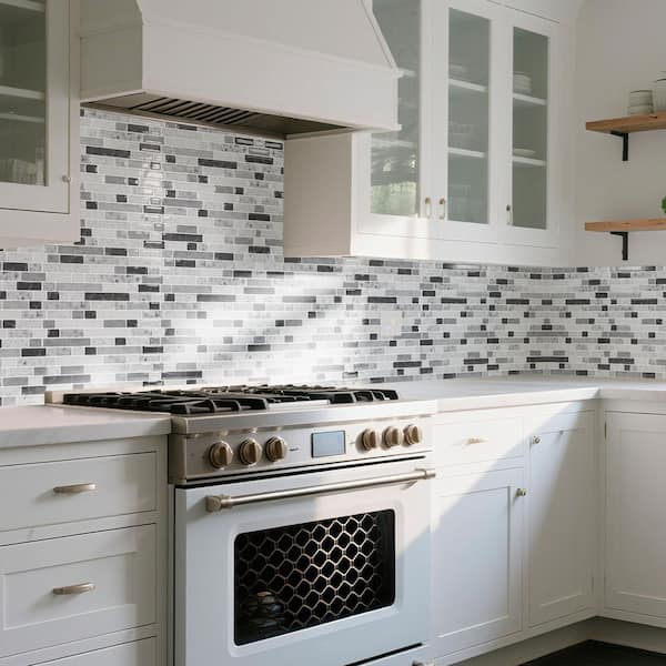 White and Black 12 in. x 12 in. Vinyl Peel and Stick Backsplash, Self-Adhesive Wall Tiles for Kitchen Bathroom (10-Pack)