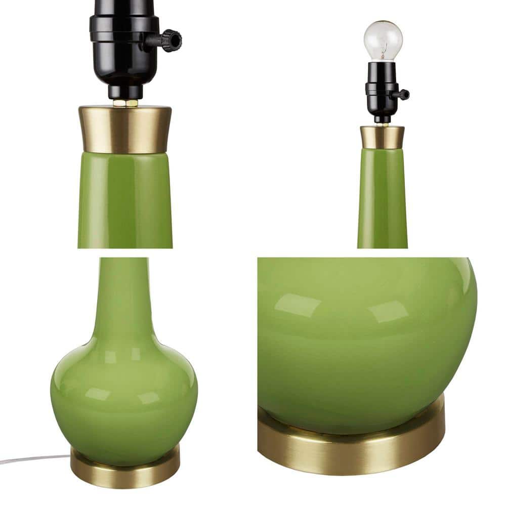 Green Ceramic Genie-Style Table Lamp with White Shade