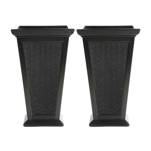 FCMP Outdoor 24 in. Self Watering Freestanding Pedestal Home Wicker Planter Set