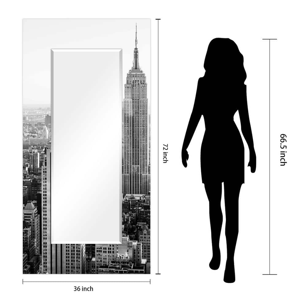 Elegant Full-Length NYC Skyline Frameless Glass Mirror 72" x 36"
