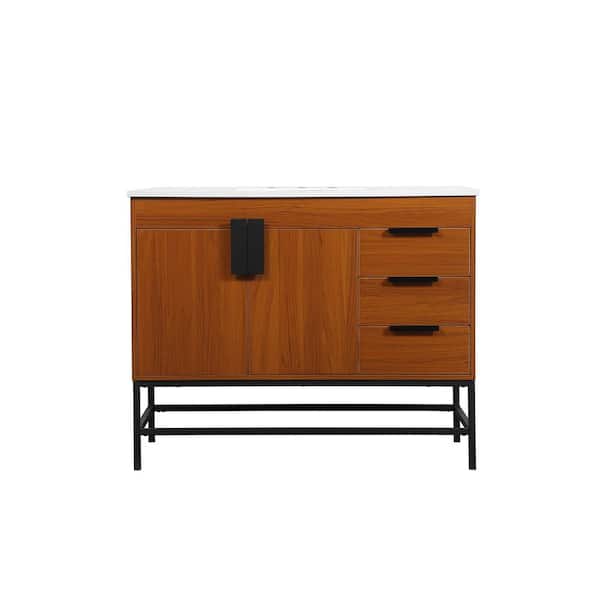 Unbranded Timeless Home 42 in. W x 22 in. D x 33.5 in. H Bath Vanity in Teak with Ivory White Engineered Stone Top