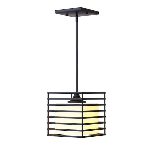 mieres Yeekar 1-Light Black Cage Pendant Light with Metal Shade