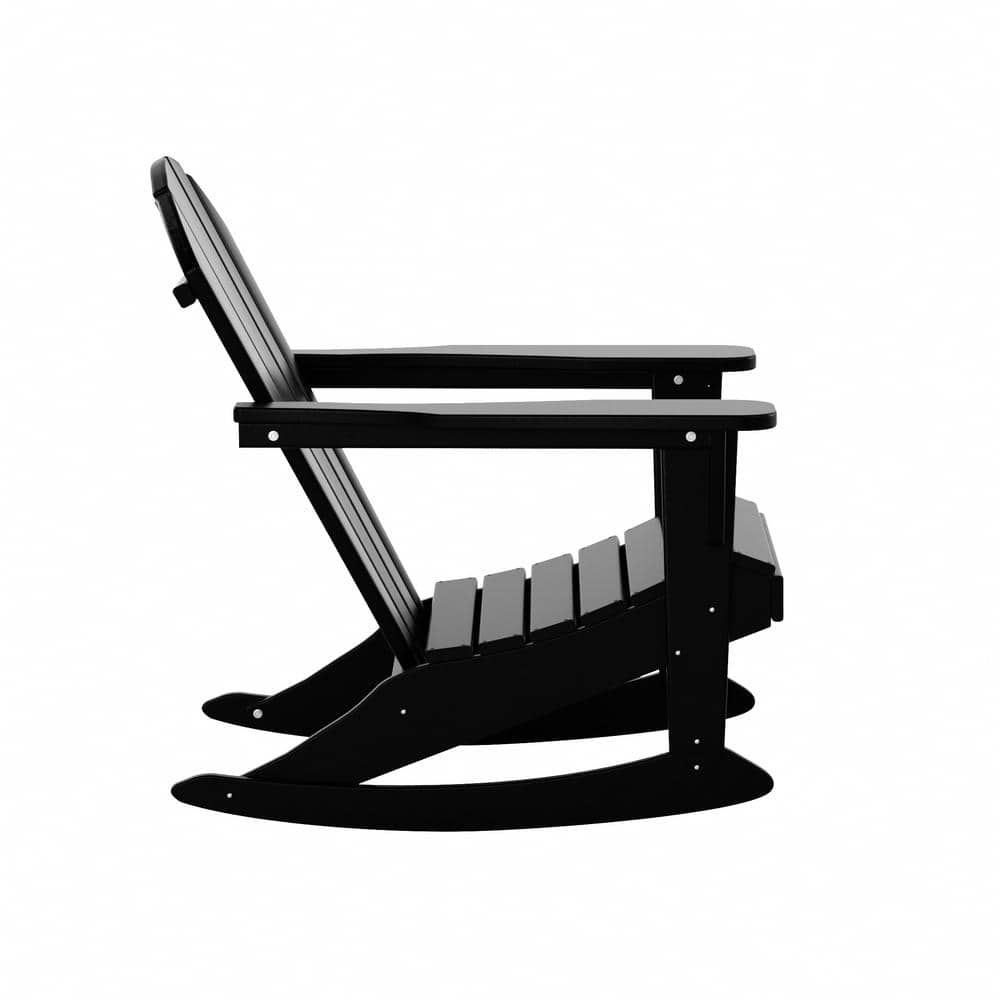 Classic Black Recycled Poly Adirondack Rocking Chair