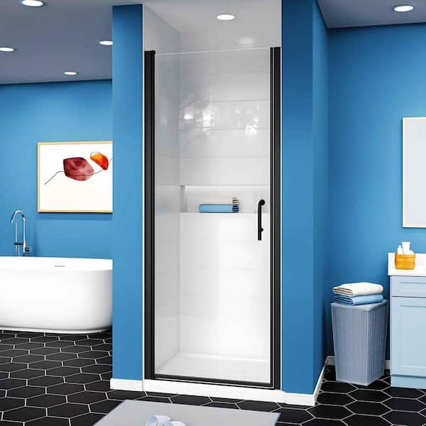AZDHOME 30-31.9 in. W x 72 in. H Pivot Swing Frameless Shower Door in Matte Black with Clear SGCC Tempered Glass