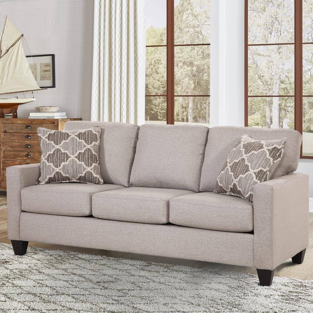 Queen Brown Linen Track Arm Sleeper Sofa with Pillows