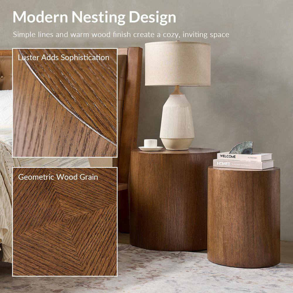 Lisa 20 in. Walnut Round Wood End Table with No Assembly Required - thumbnail 3