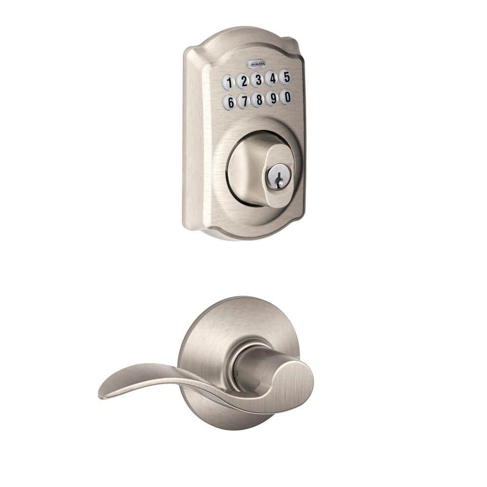 Schlage Camelot Satin Nickel Electronic Keypad Deadbolt Door Lock with  Accent Door Handle FBE365 V CAM 619 ACC The Home Depot