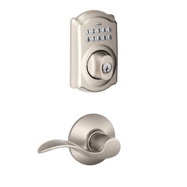 Schlage Camelot Satin Nickel Electronic Keypad Deadbolt Door Lock with Accent Door Handle