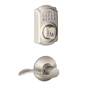 Camelot Satin Nickel Electronic Keypad Deadbolt Door Lock with Accent Door Lever