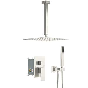 2-Spray Patterns with 1.8 GPM 10 in. in Ceiling Mount Dual Shower Heads in Brushed Nickel