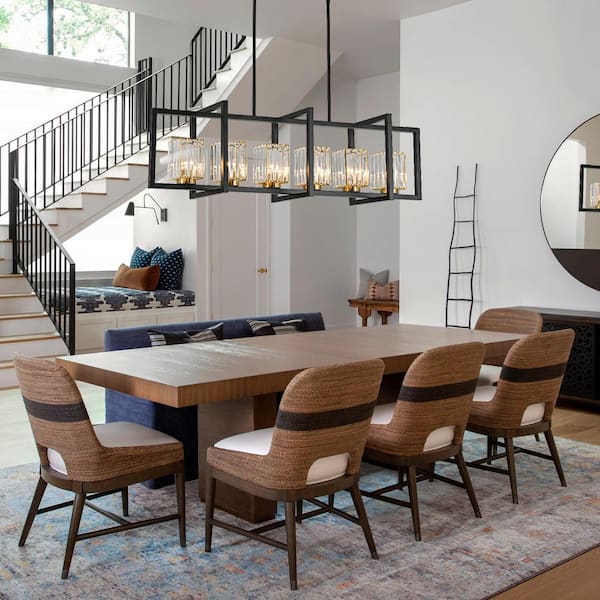 Ferrill 6-Light Modern Kitchen Island Light Black and Gold Industrial Linear Chandelier with Crystal Shades