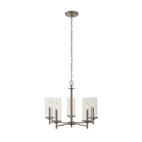 5 Light Brushed Nickel Chandelier, 5 Light Brushed Nickel Chandelier With Clear Glass Shades