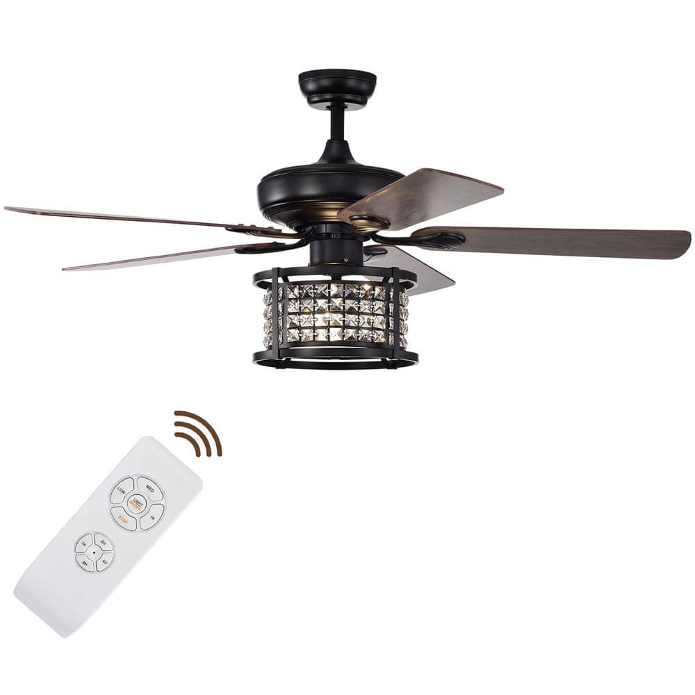 52'' Black Crystal Chandelier Ceiling Fan with Remote Control